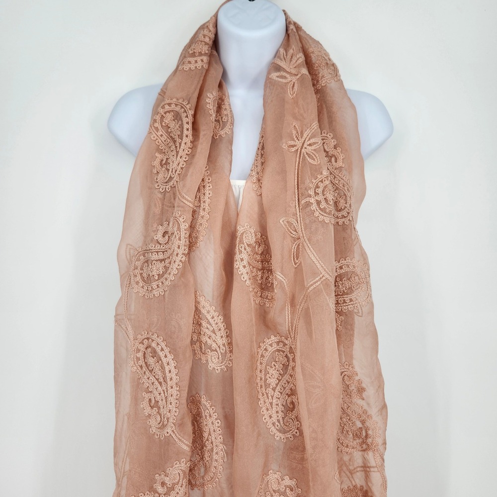 Peach Paisley Romantic Ethereal Delicate Boho Scarf Wrap Sheer Lightweight